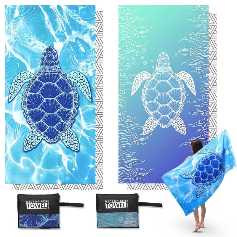 2 Pack Microfibre Beach Towels for Adults Extra Large, 180 × 90 cm Quick Dry Beach Towel with Double Side Print, Lightweight Beach Towel with Net Bag, Sand Free Microfiber...