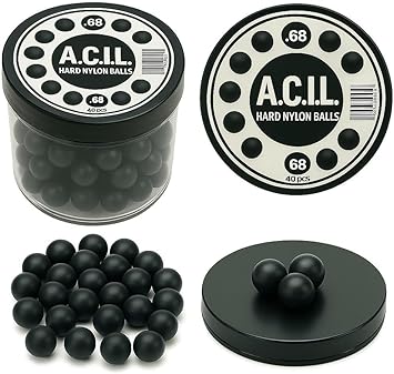 40 x Hard Nylon Balls in 68 caliber Paintballs Solid Balls Precision Training Ammo for Paintball, RAM & Self Defense Pistols – Durable Reusable Projectiles