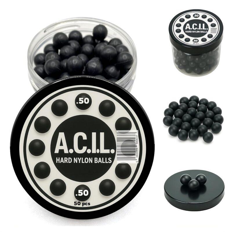 50 x Hard Nylon Balls Cal 50 – Precision Training Ammo for Paintball, RAM & Self Defense Pistols – Durable Reusable Projectiles