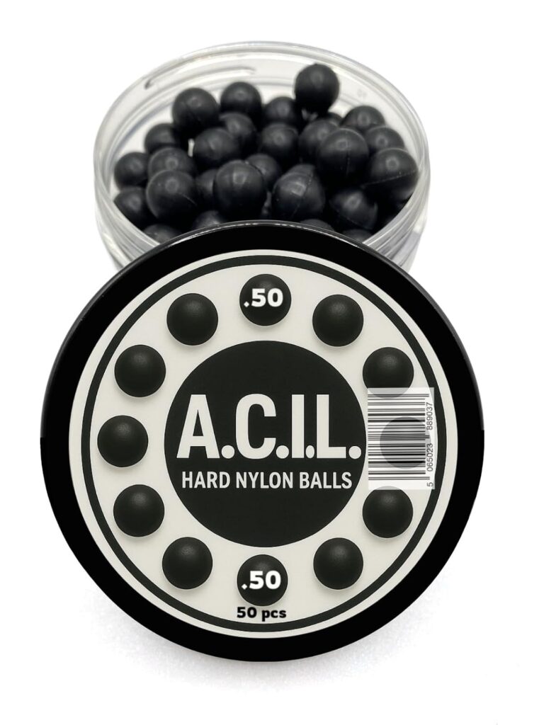 50 x Hard Nylon Balls Cal 50 – Precision Training Ammo for Paintball, RAM & Self Defense Pistols – Durable Reusable Projectiles