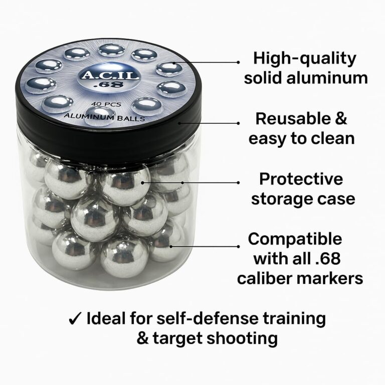 Aluminium Balls .68 Cal. Solid Resuable Paintballs Powerballs for Target Practice, Training and Defense Pistols in 68 Caliber (40 pcs)