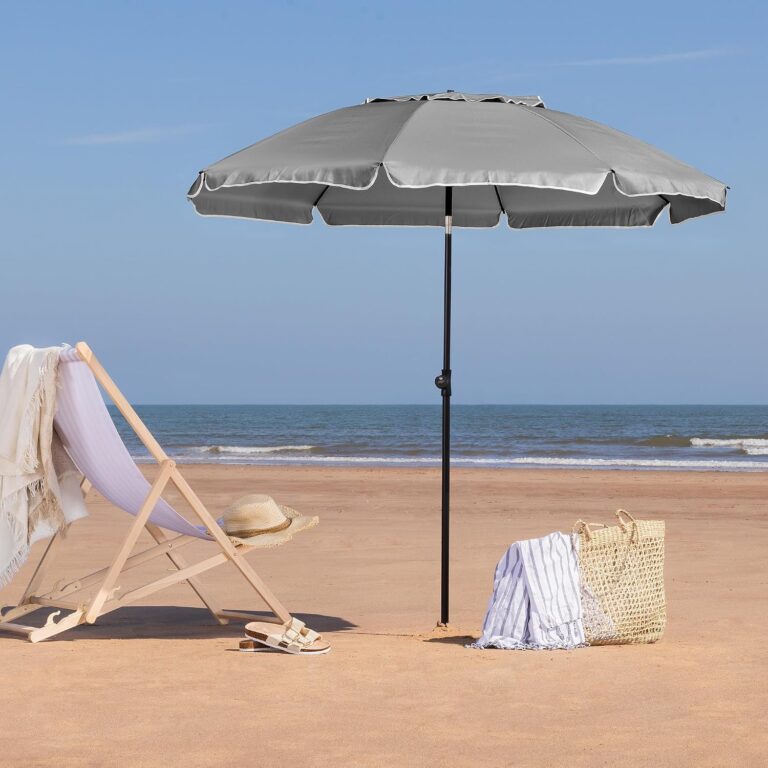 CHRISTOW Beach Umbrella Portable Tilting Parasol Sun Shade with UV Protection and Bag 2m