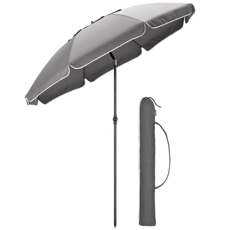 CHRISTOW Beach Umbrella Portable Tilting Parasol Sun Shade with UV Protection and Bag 2m