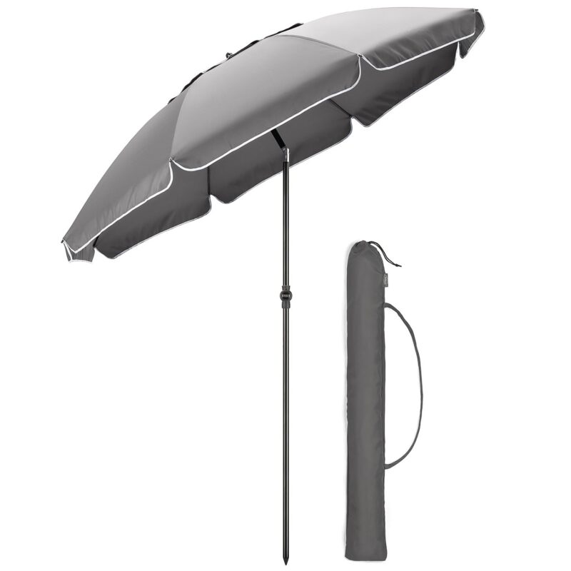CHRISTOW Beach Umbrella Portable Tilting Parasol Sun Shade with UV Protection and Bag 2m