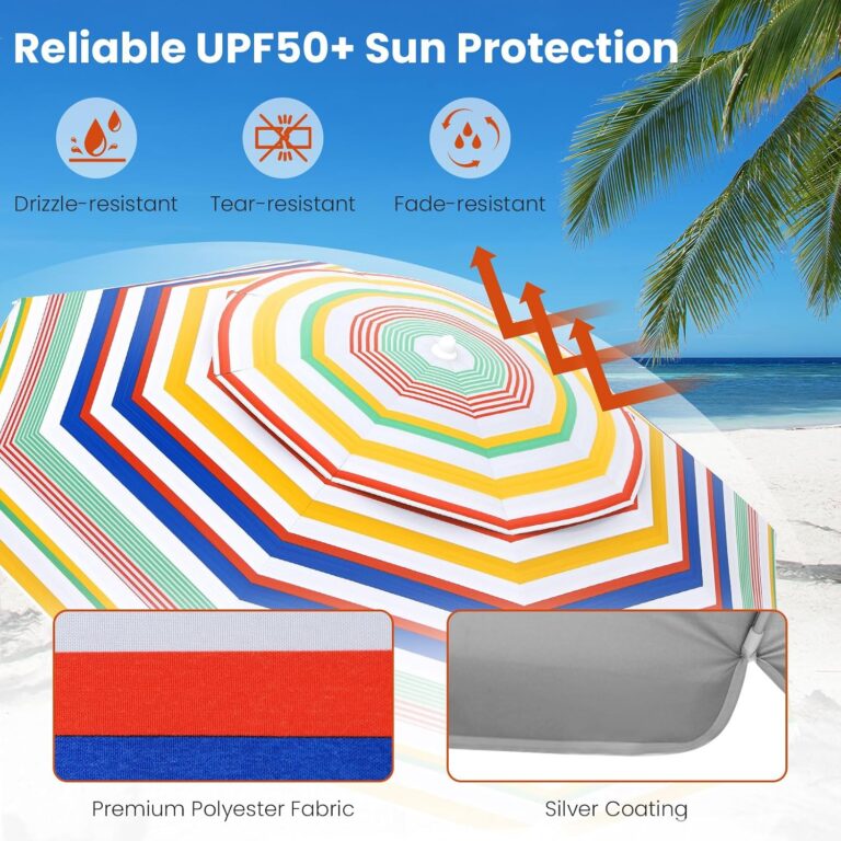 COSTWAY 2M Beach Umbrella with Carrying Bag, UPF50 + Sun Protection Sunshade Shelter, Outdoor Garden Patio Tilting Parasol