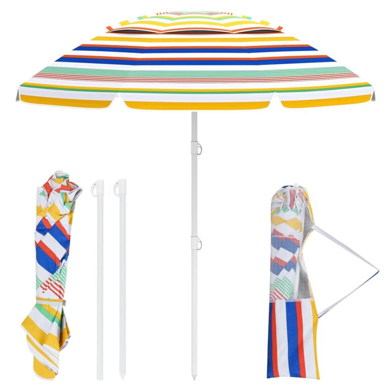COSTWAY 2M Beach Umbrella with Carrying Bag, UPF50 + Sun Protection Sunshade Shelter, Outdoor Garden Patio Tilting Parasol