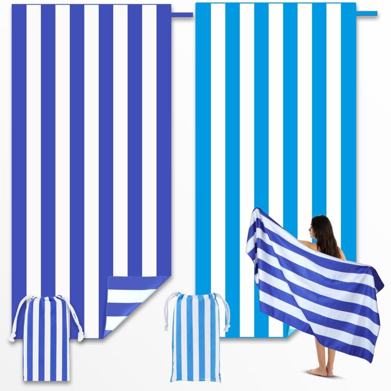 Microfibre Beach Towels for Adults - 1 Pack 180 x 90 cm with Drawstring Bag, Quick Dry, Lightweight, Sand Free, Extra Large 100% Recycled for The Beach (Stripe Gradient Cyan)