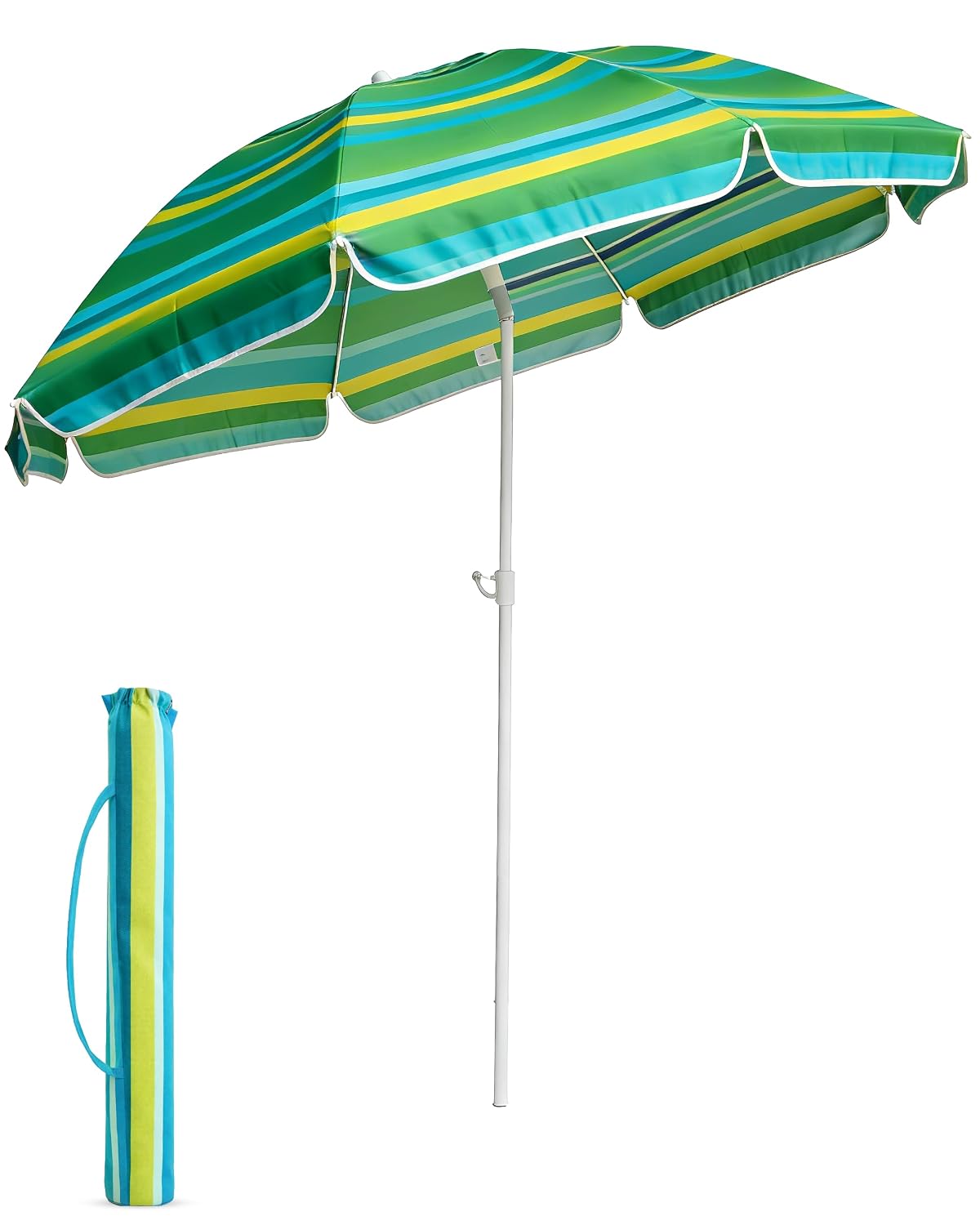 Voyager 2m Beach Umbrella with Bag – Outdoor Parasol with Two-Piece Stick, Waterproof Polyester Canopy, Adjustable Tilt Rotary Joint, Easy Assembly & Space-Saving Design – Blue...