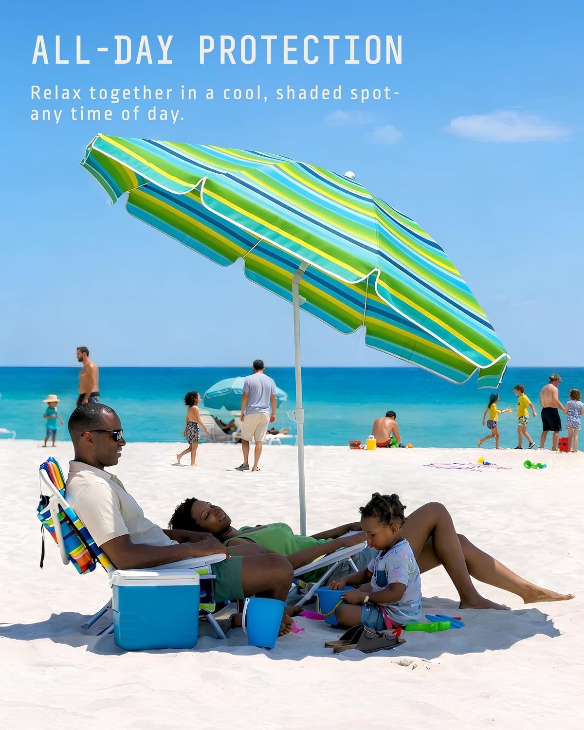 Voyager 2m Beach Umbrella with Bag – Outdoor Parasol with Two-Piece Stick, Waterproof Polyester Canopy, Adjustable Tilt Rotary Joint, Easy Assembly & Space-Saving Design – Blue...